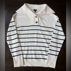 NWT Talbots Striped Shawl Collar Knit Sweater Small Nautical Preppy Classic